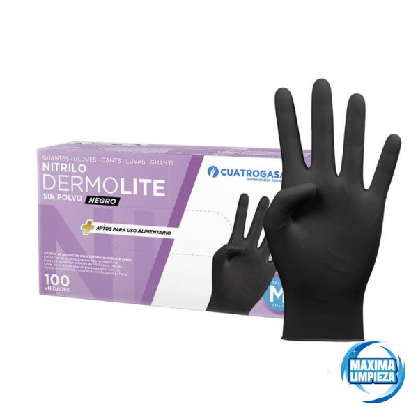 GUANTE NITRILO NEGRO DERMO-SKIN T/P (100UDS)