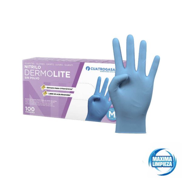 Guante nitrilo T/M azul Dermolite talla mediana, 3,5 grs. (100 uds.) - Imagen 1